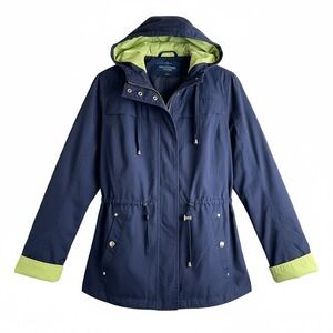 Mackintosh New England Navy Hooded Anorak Jacket with Lime Green Trim Size L